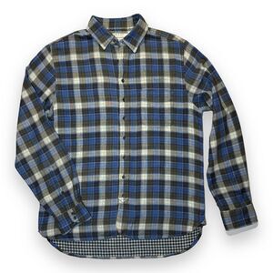 Rag & Bone Men's Tailored Workwear Flannel Shirt in Blue Gray White Plaid Large